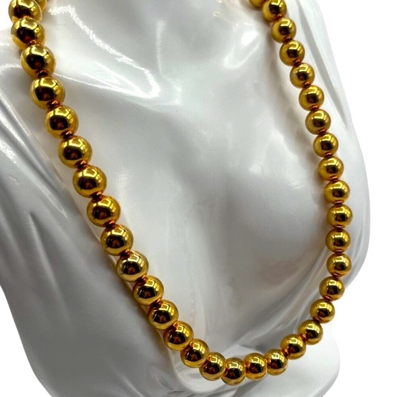 Gold Tone Ball Necklace & Citrine Glass Crystal Bracelet Set N46 - Picture 4 of 7